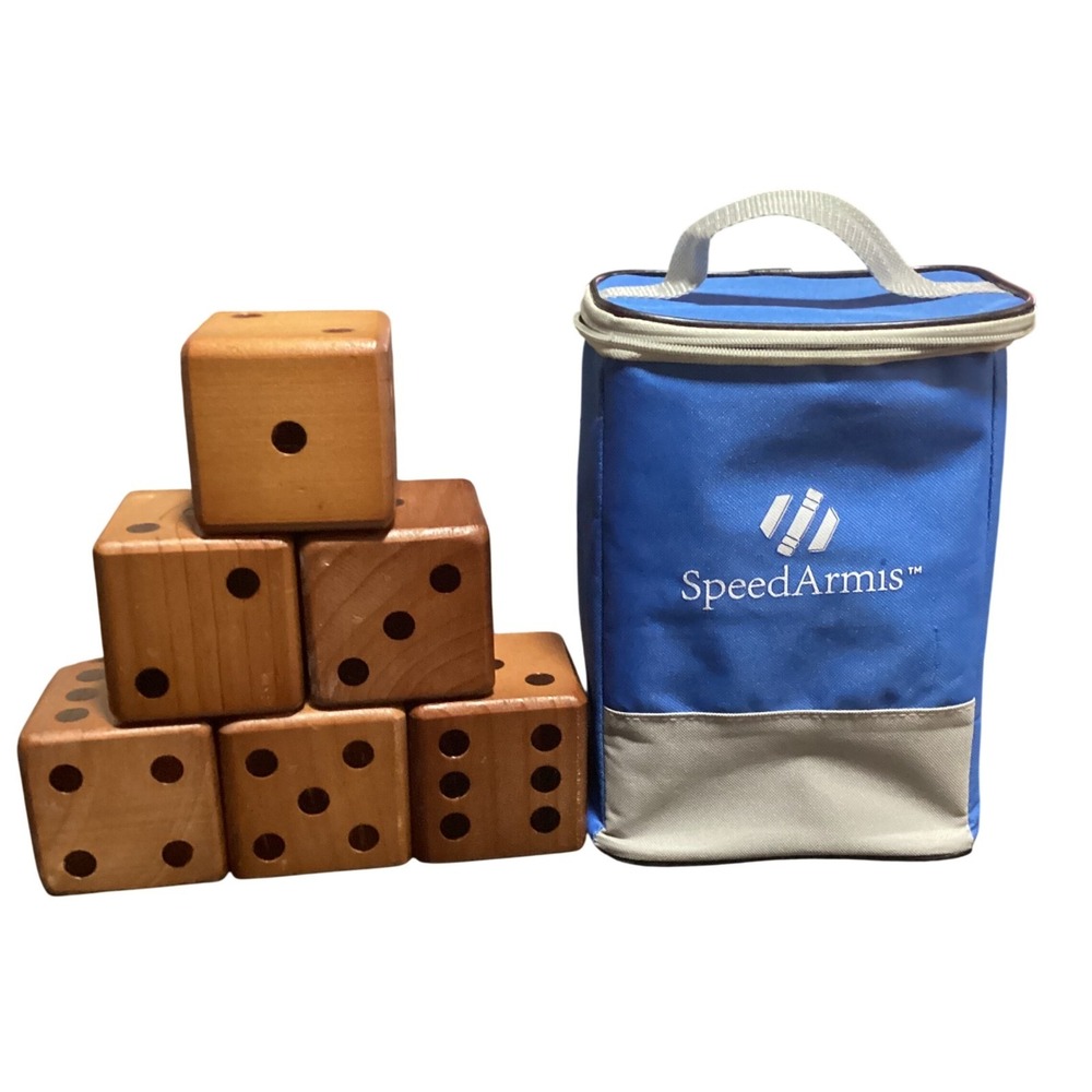 SpeedArmis Giant Wooden Dice Set 6pc Retro Lawn Game with Carry Bag & Scoreboard